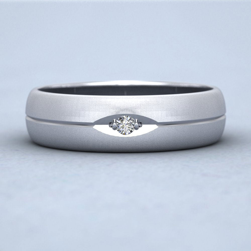 Diamond Set And Centre Line Pattern 14ct White Gold 6mm Wedding Ring Down View