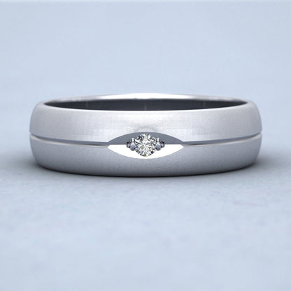 Diamond Set And Centre Line Pattern 14ct White Gold 6mm Wedding Ring Down View