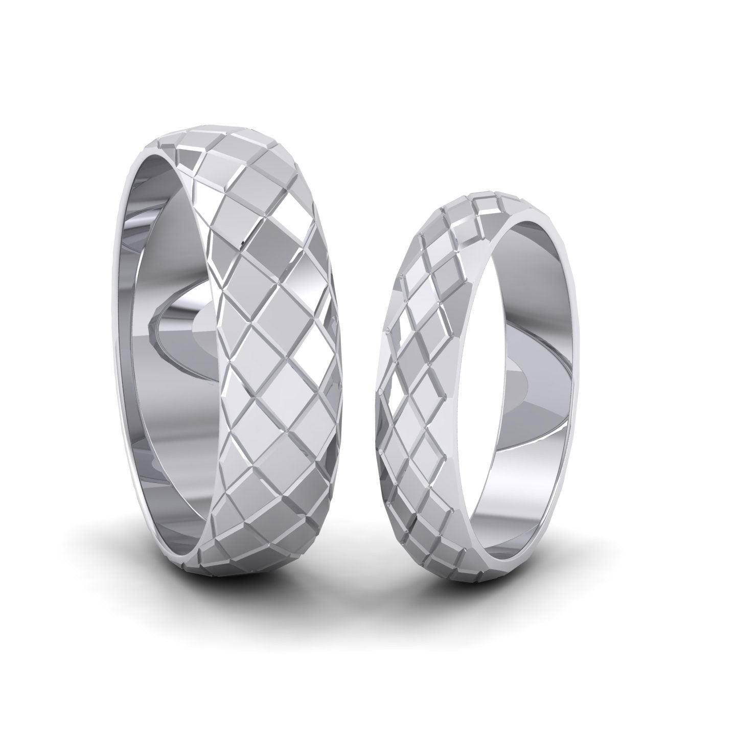 Facet And Line Harlequin Design 14ct White Gold 4mm Wedding Ring