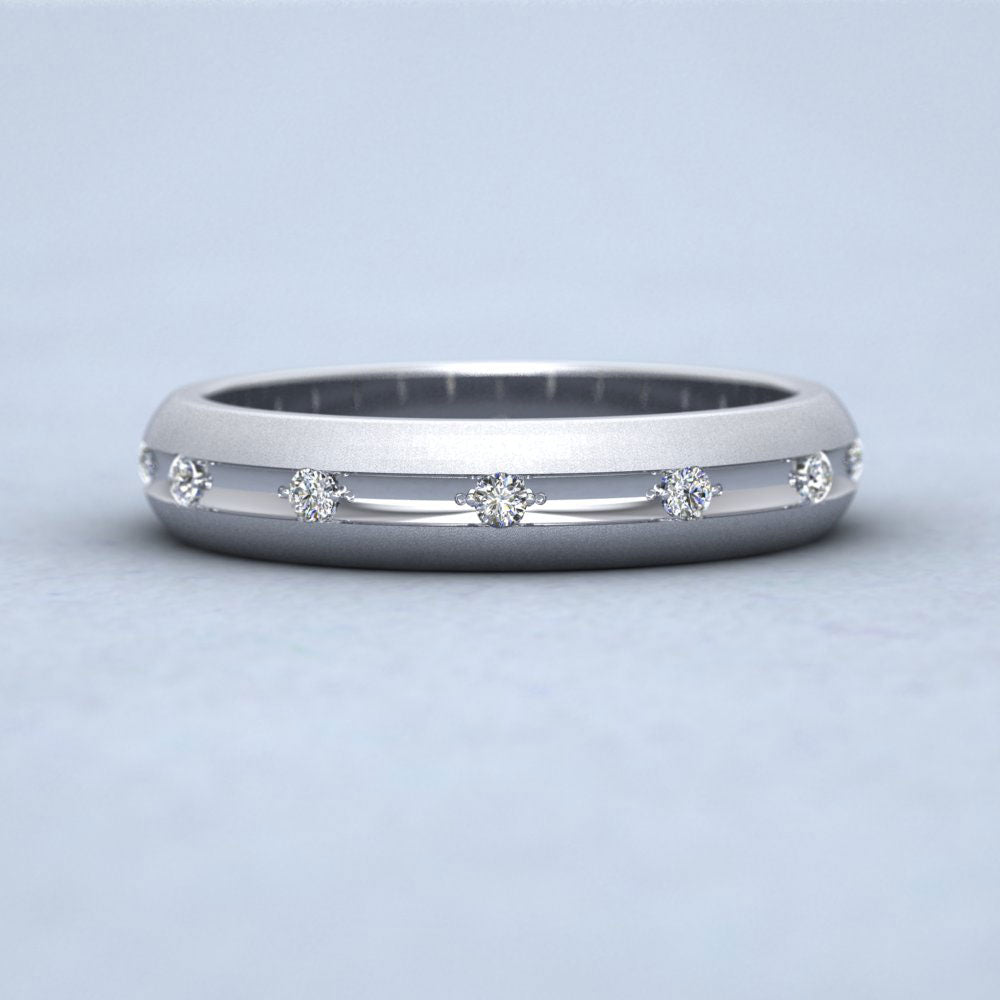 Wedding Ring With Concave Groove Set With Twelve Diamonds 4mm Wide In 14ct White Gold Down View