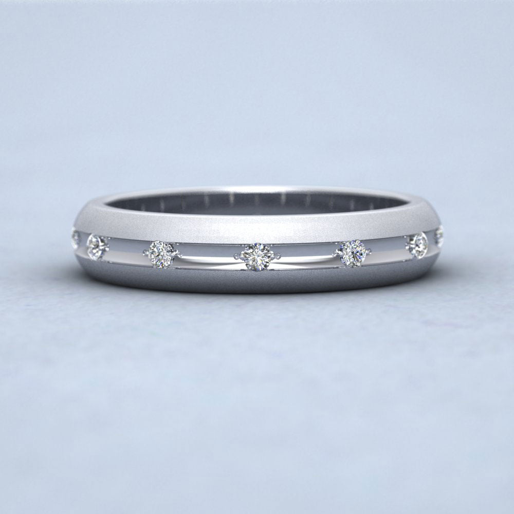 Wedding Ring With Concave Groove Set With Twelve Diamonds 4mm Wide In 18ct White Gold Down View