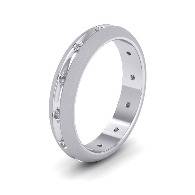 Wedding Ring With Concave Groove Set With Twelve Diamonds 4mm Wide In 950 Palladium
