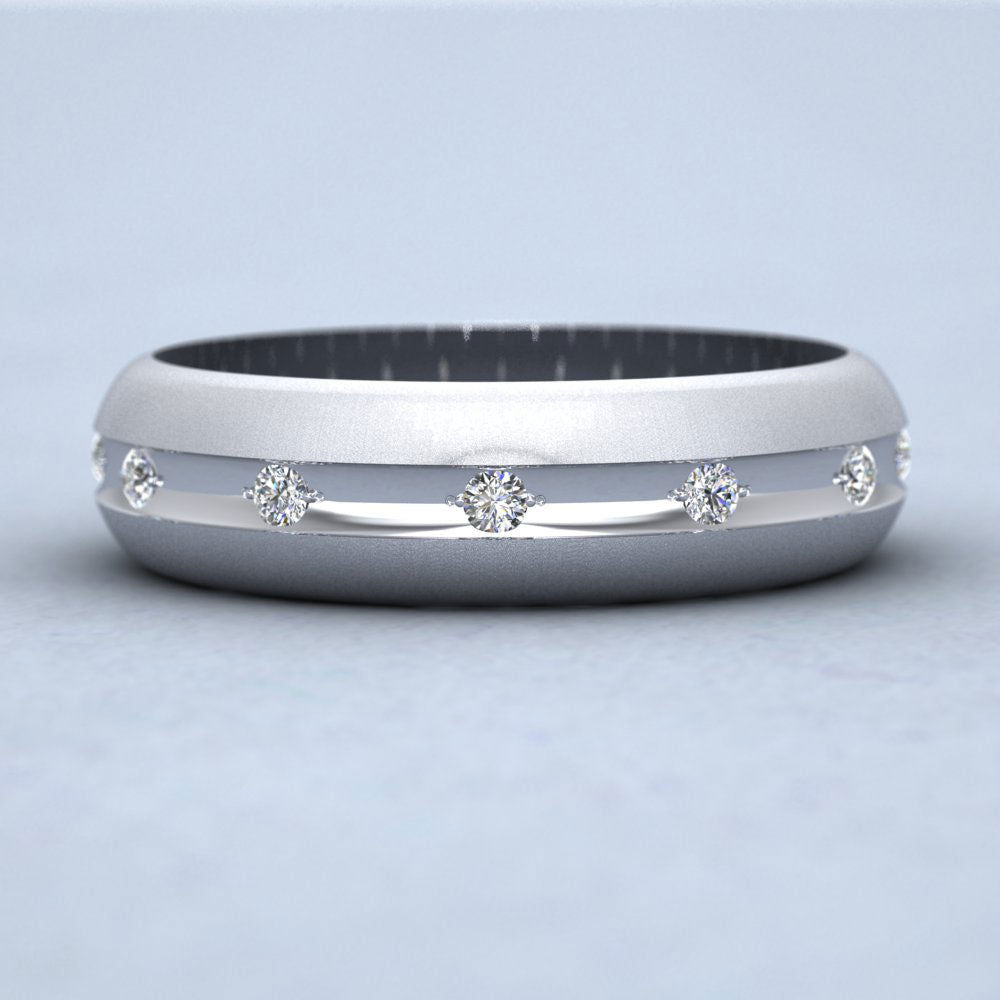 Wedding Ring With Concave Groove Set With Twelve Diamonds 6mm Wide In 14ct White Gold Down View