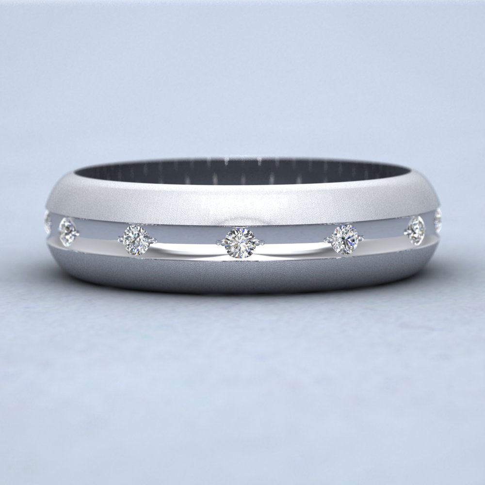 Wedding Ring With Concave Groove Set With Twelve Diamonds 6mm Wide In 500 Palladium Down View