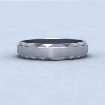 Flat Edge Facetted Cut Patterned And Matt Finish 14ct White Gold 4mm Wedding Ring Down View