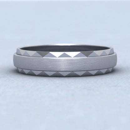 Flat Edge Facetted Cut Patterned And Matt Finish 18ct White Gold 5mm Wedding Ring Down View