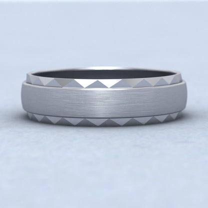 Flat Edge Facetted Cut Patterned And Matt Finish 18ct White Gold 6mm Wedding Ring Down View