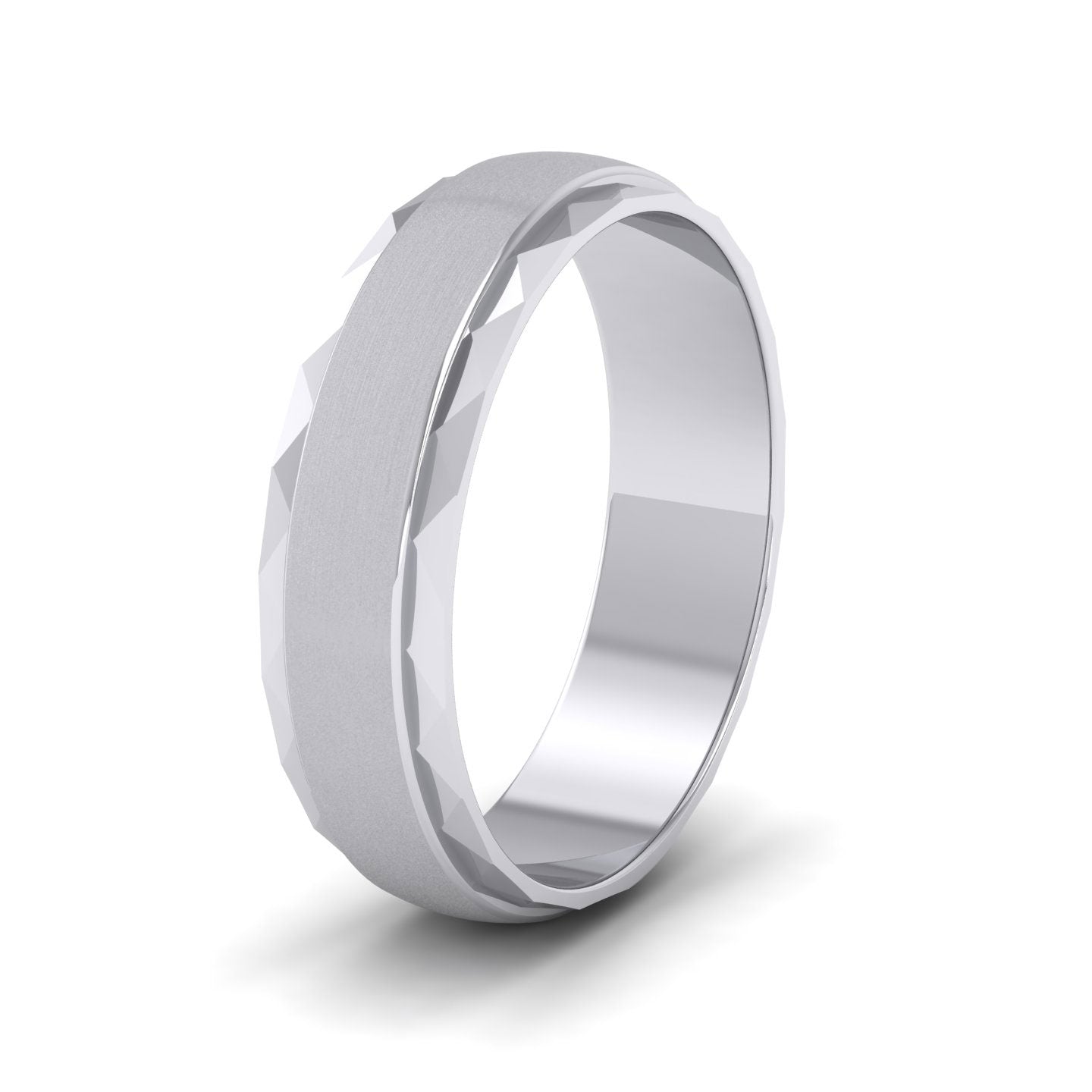 Flat Edge Facetted Cut Patterned And Matt Finish 500 Palladium 6mm Wedding Ring