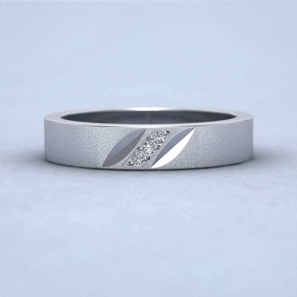 Diagonal Cut And Diamond Set 14ct White Gold 4mm Flat Wedding Ring