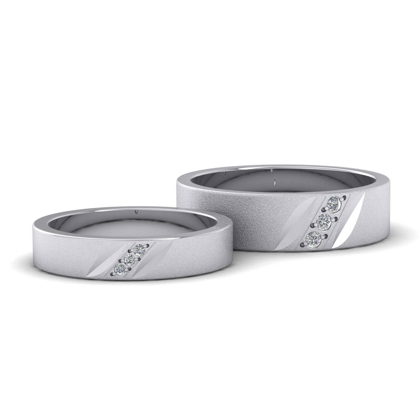 Diagonal Cut And Diamond Set 950 Palladium 4mm Flat Wedding Ring
