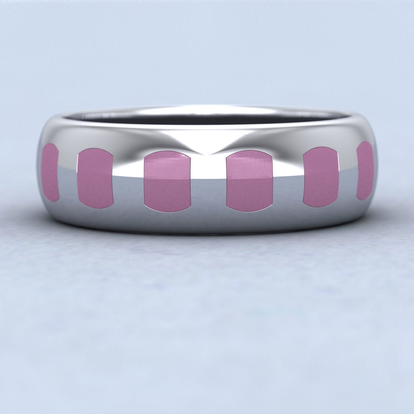 Pink Enamelled Block 18ct White Gold 7mm Wedding Ring