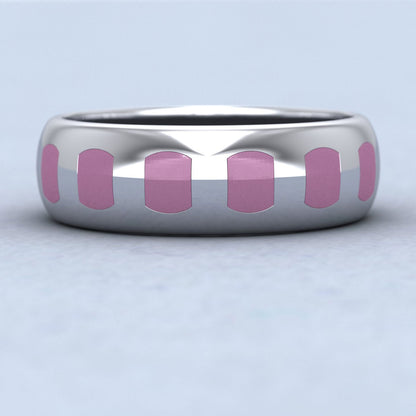 Pink Enamelled Block 9ct White Gold 7mm Wedding Ring