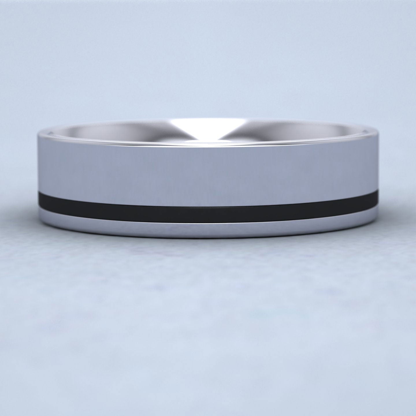 Black Enamelled Line 9ct White Gold 6mm Wedding Ring