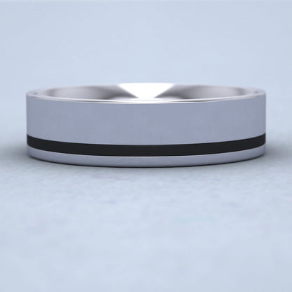 Black Enamelled Line 9ct White Gold 6mm Wedding Ring