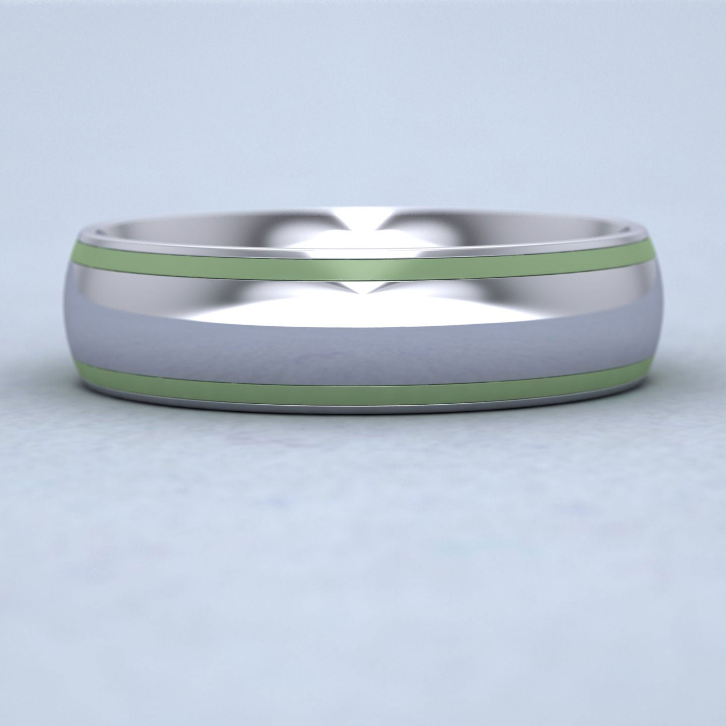 Lime Green Edge Line Enamelled 18ct White Gold 6mm Wedding Ring