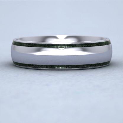 Emerald Green Edge Line Enamelled 18ct White Gold 6mm Wedding Ring