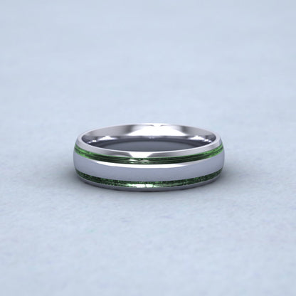 Emerald Green Edge Line Enamelled Sterling Silver 6mm Wedding Ring