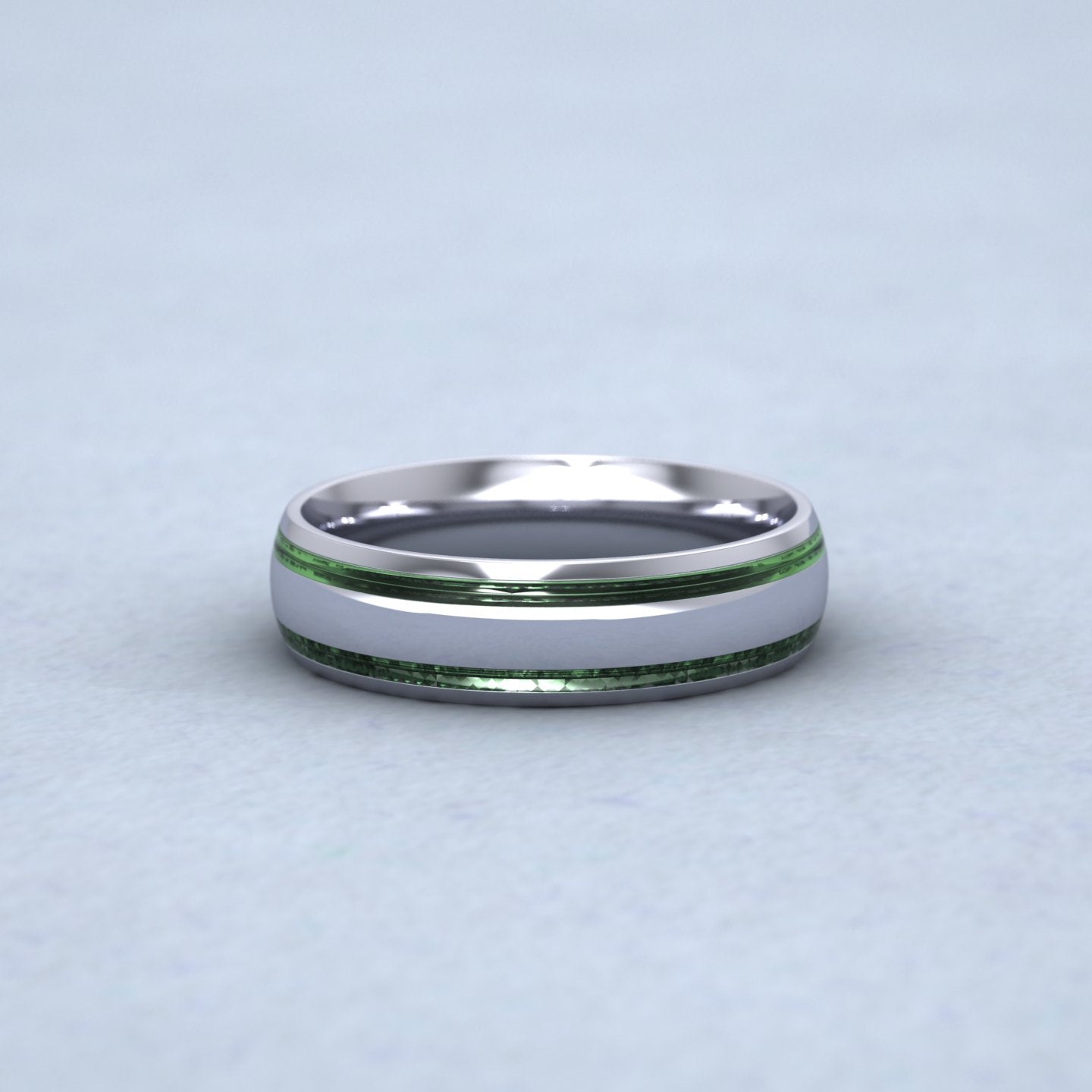 Emerald Green Edge Line Enamelled 9ct White Gold 6mm Wedding Ring