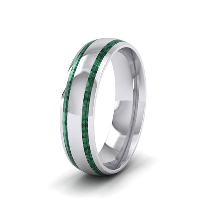 Emerald Green Edge Line Enamelled 18ct White Gold 6mm Wedding Ring