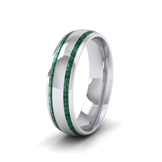 Emerald Green Edge Line Enamelled Sterling Silver 6mm Wedding Ring