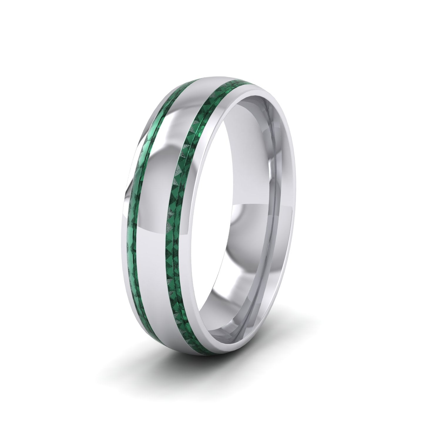 Emerald Green Edge Line Enamelled 9ct White Gold 6mm Wedding Ring
