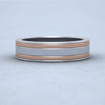 Two Colour Flush Double Line 9ct Rose And White Gold 5mm Wedding Ring Down View