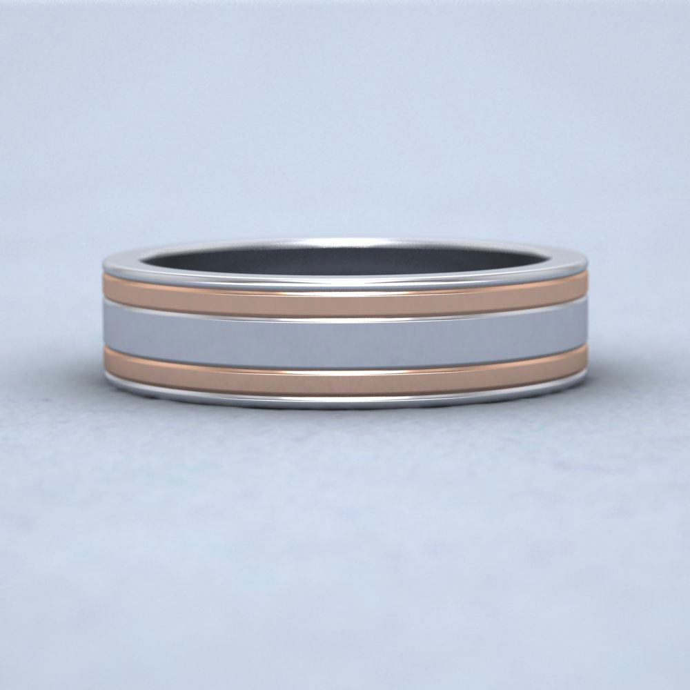 Two Colour Flush Double Line 950 Platinum 5mm Wedding Ring Down View