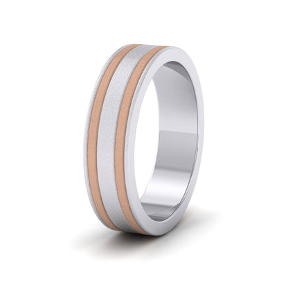 Two Colour Flush Double Line 18ct Rose And White Gold 5mm Wedding Ring
