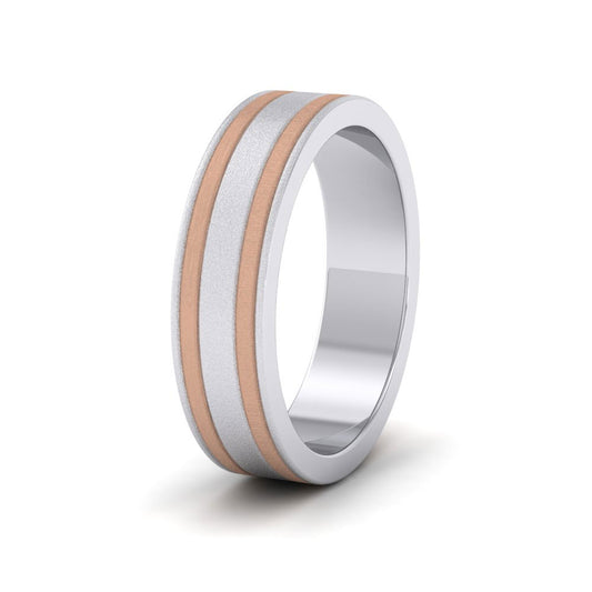 Two Colour Flush Double Line 18ct Rose And White Gold 5mm Wedding Ring