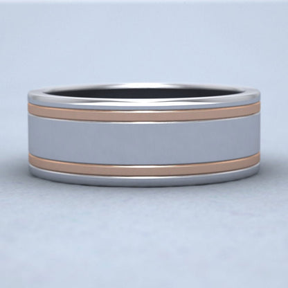 Two Colour Flush Double Line 18ct Rose And White Gold 8mm Wedding Ring Down View