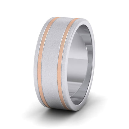 Two Colour Flush Double Line 18ct Rose And White Gold 8mm Wedding Ring