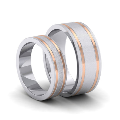 Two Colour Flush Double Line 18ct Rose And White Gold 8mm Wedding Ring Group