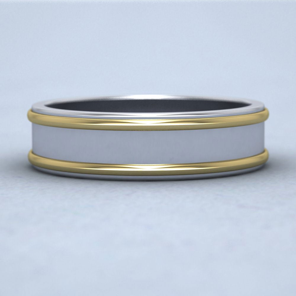Two Colour Raised Edge Flat 14ct White And Yellow Gold 6mm Wedding Ring