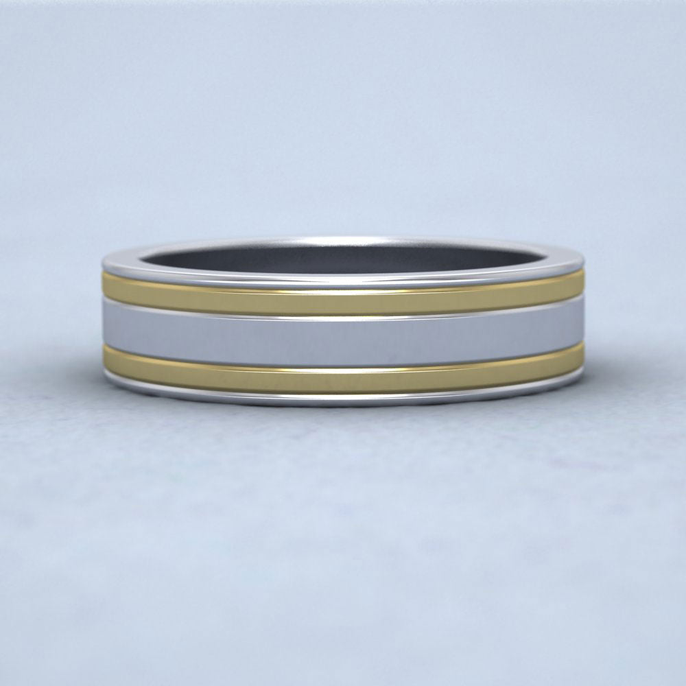 Two Colour Flush Double Line 9ct White And Yellow Gold 5mm Wedding Ring Down View