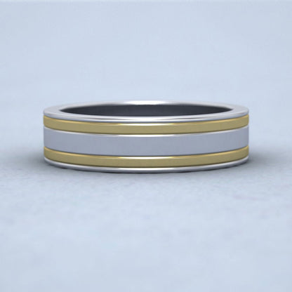 Two Colour Flush Double Line 9ct White And Yellow Gold 5mm Wedding Ring Down View