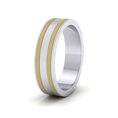 Two Colour Flush Double Line 9ct White And Yellow Gold 5mm Wedding Ring