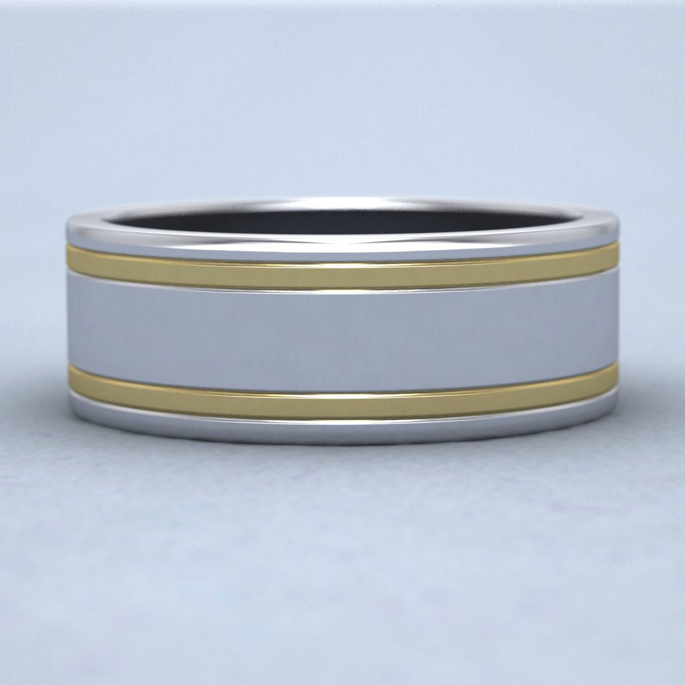 Two Colour Flush Double Line 9ct White And Yellow Gold 8mm Wedding Ring Down View