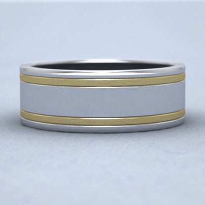 Two Colour Flush Double Line 18ct White And Yellow Gold 8mm Wedding Ring Down View