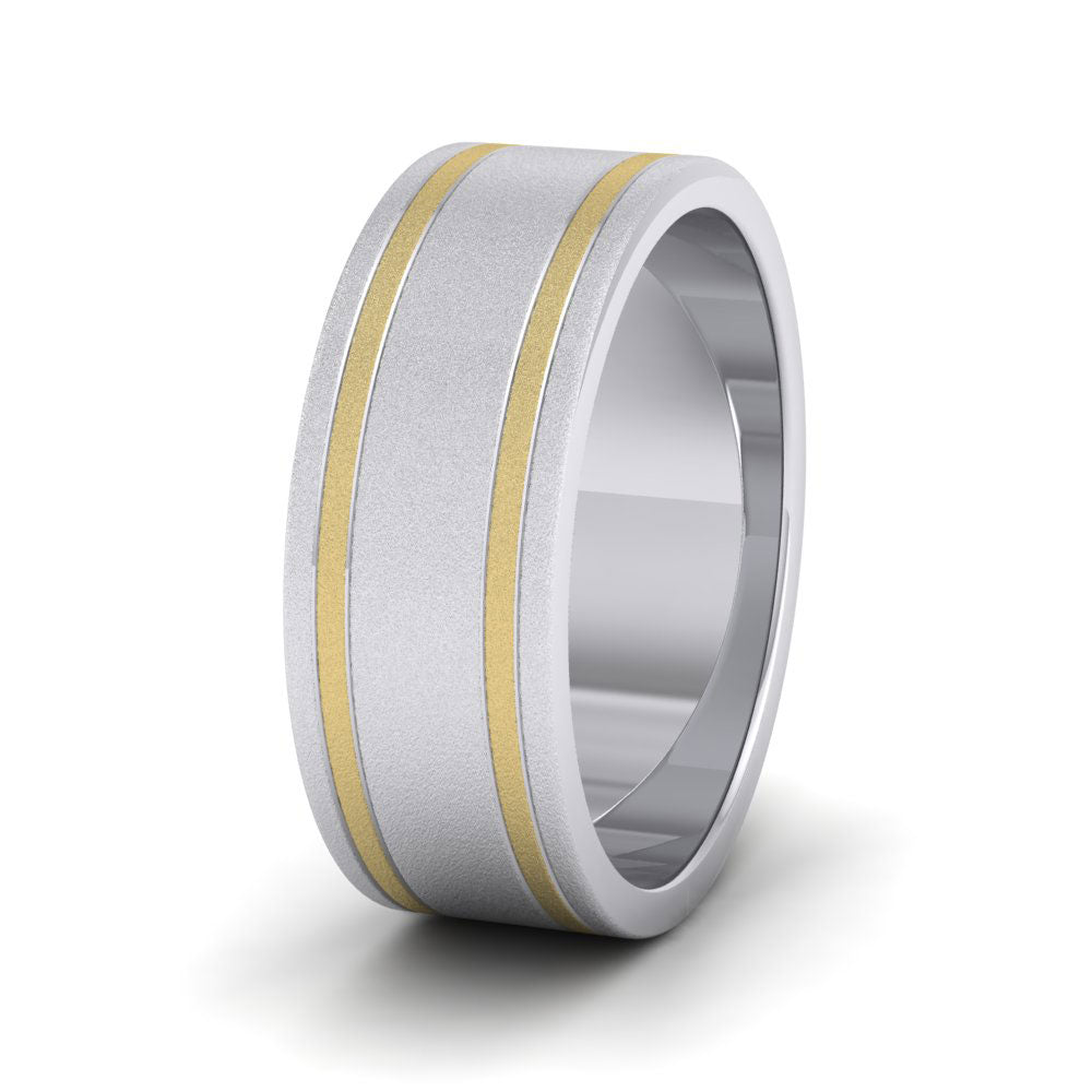 Two Colour Flush Double Line 18ct White And Yellow Gold 8mm Wedding Ring