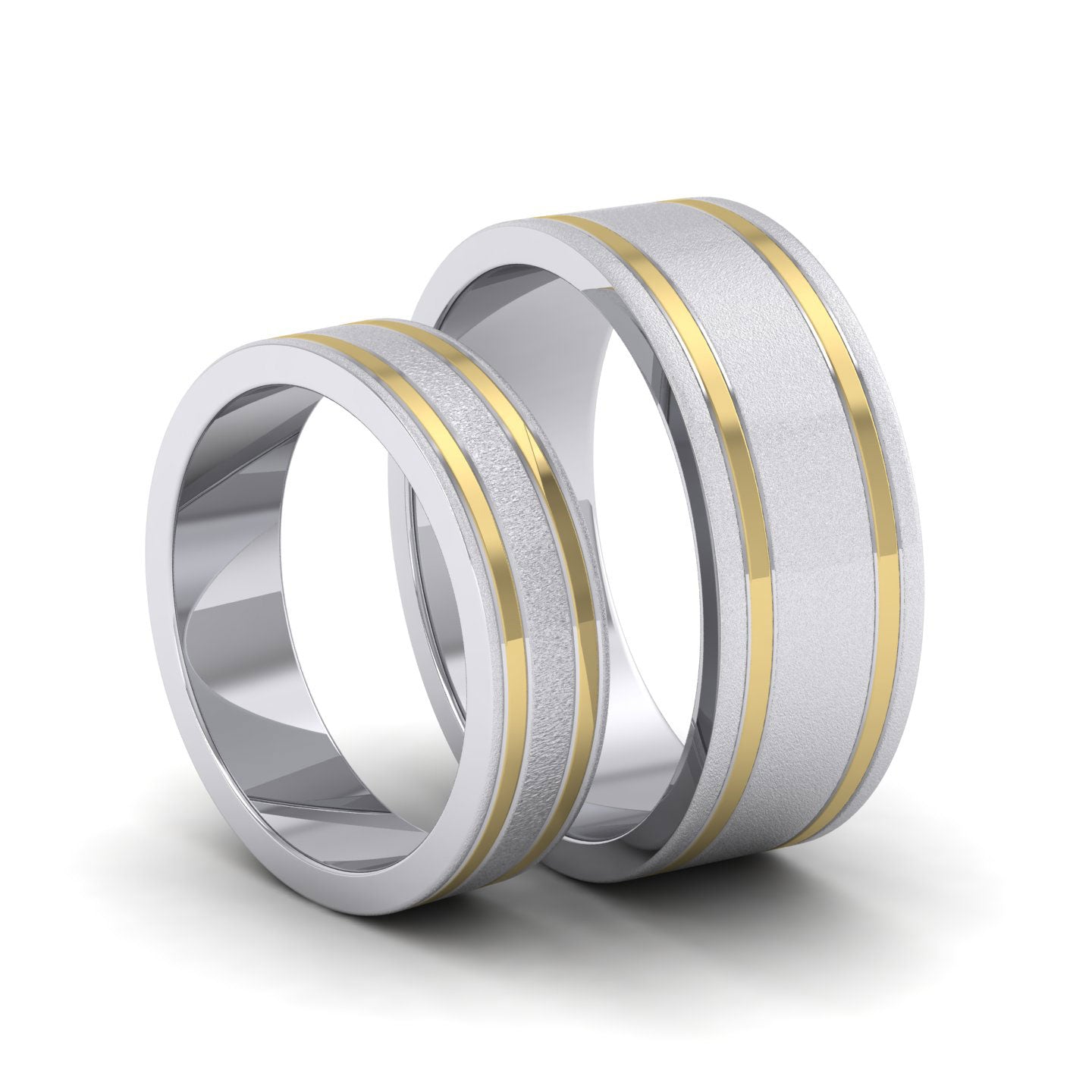 Two Colour Flush Double Line 18ct White And Yellow Gold 8mm Wedding Ring Group