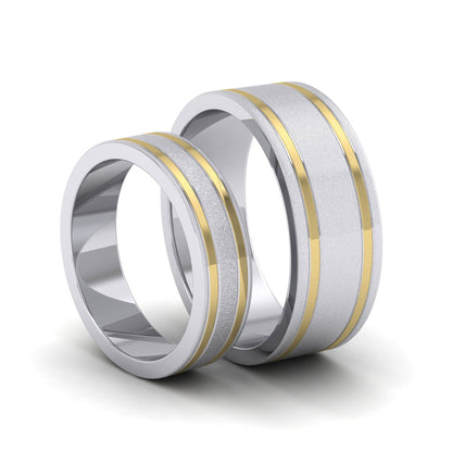 Two Colour Flush Double Line 18ct White And Yellow Gold 8mm Wedding Ring Group