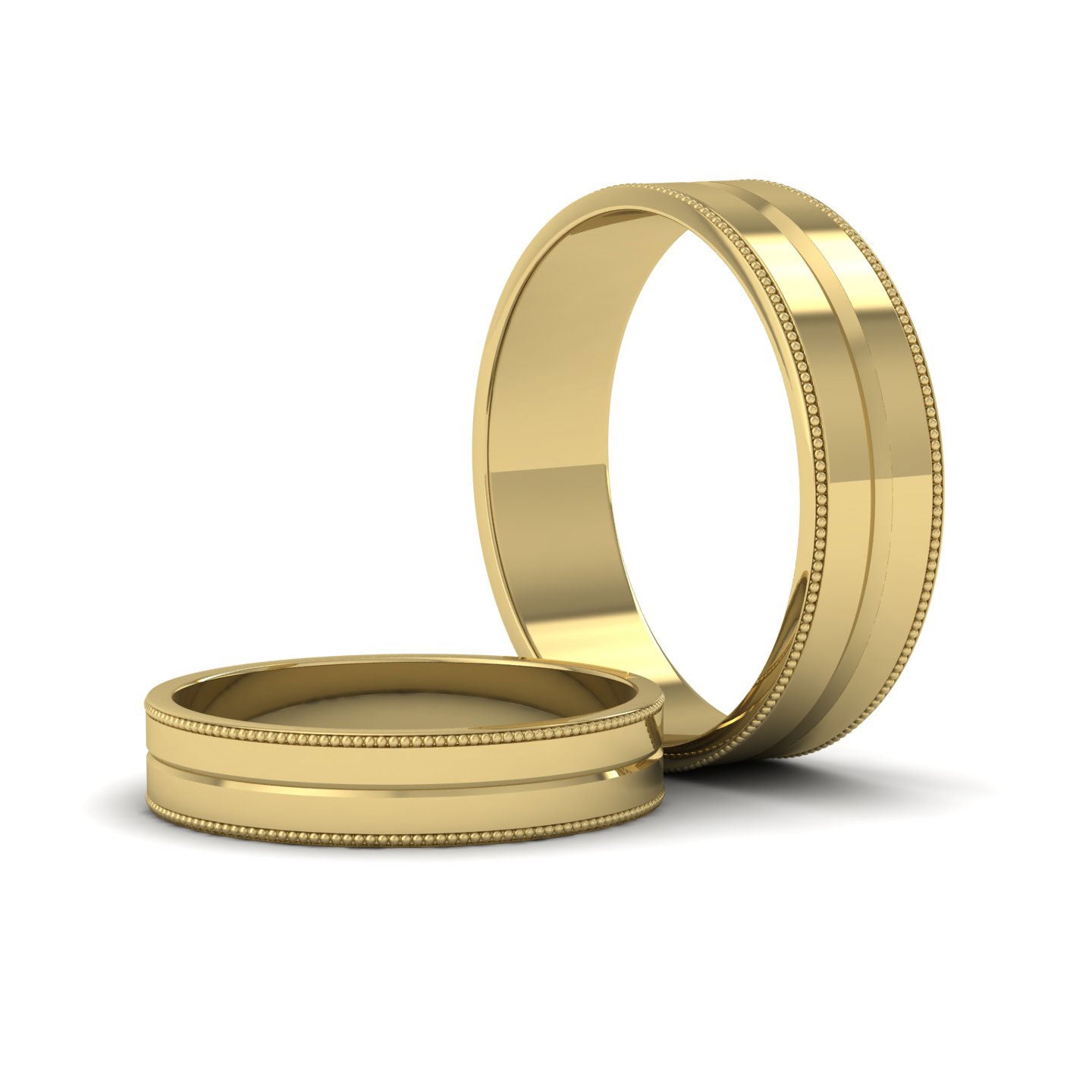 Millgrain And Line Pattern 14ct Yellow Gold 4mm Flat Wedding Ring
