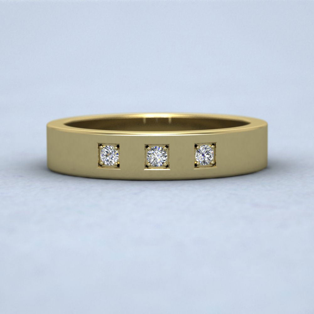 Three Diamonds With Square Setting 9ct Yellow Gold 4mm Wedding Ring Down View