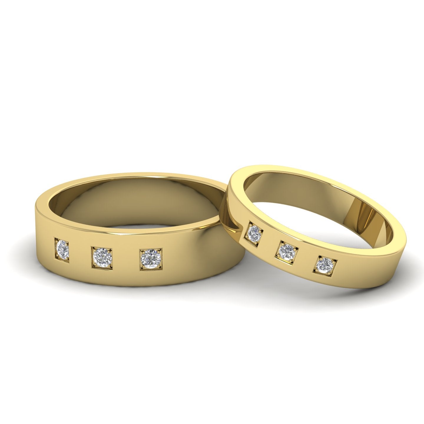Three Diamonds With Square Setting 9ct Yellow Gold 6mm Wedding Ring