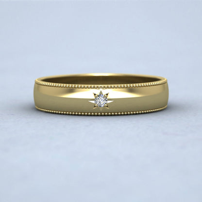 Millgrained Edge And Single Star Diamond Set 14ct Yellow Gold 4mm Wedding Ring Down View