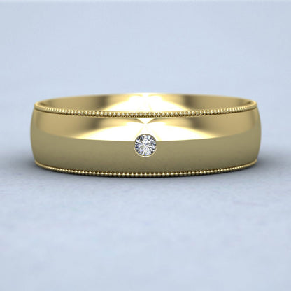 Single Flush Diamond Set And Millgrain Edge 9ct Yellow Gold 6mm Wedding Ring Down View