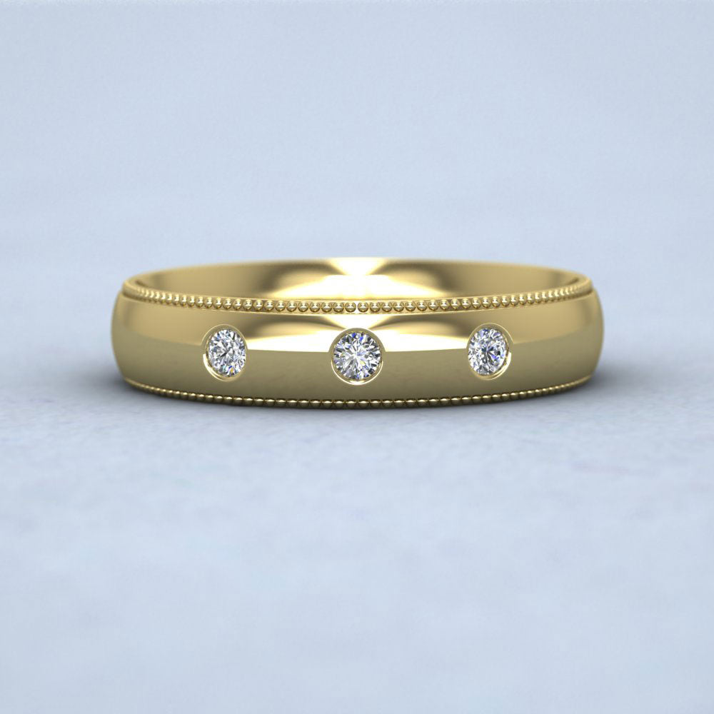 Diamond Set And Millgrain Edge 22ct Yellow Gold 4mm Wedding Ring