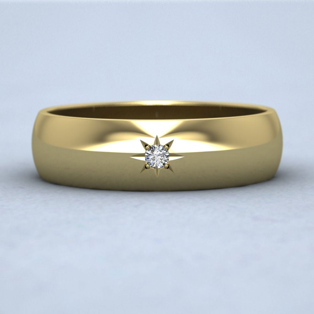Single Star Diamond Set 9ct Yellow Gold 6mm Wedding Ring Down View