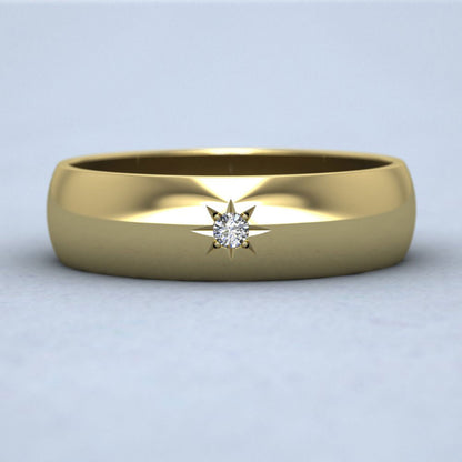 Single Star Diamond Set 9ct Yellow Gold 6mm Wedding Ring Down View