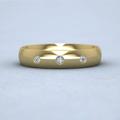 Three Diamond Flush Set 9ct Yellow Gold 4mm Wedding Ring Down View